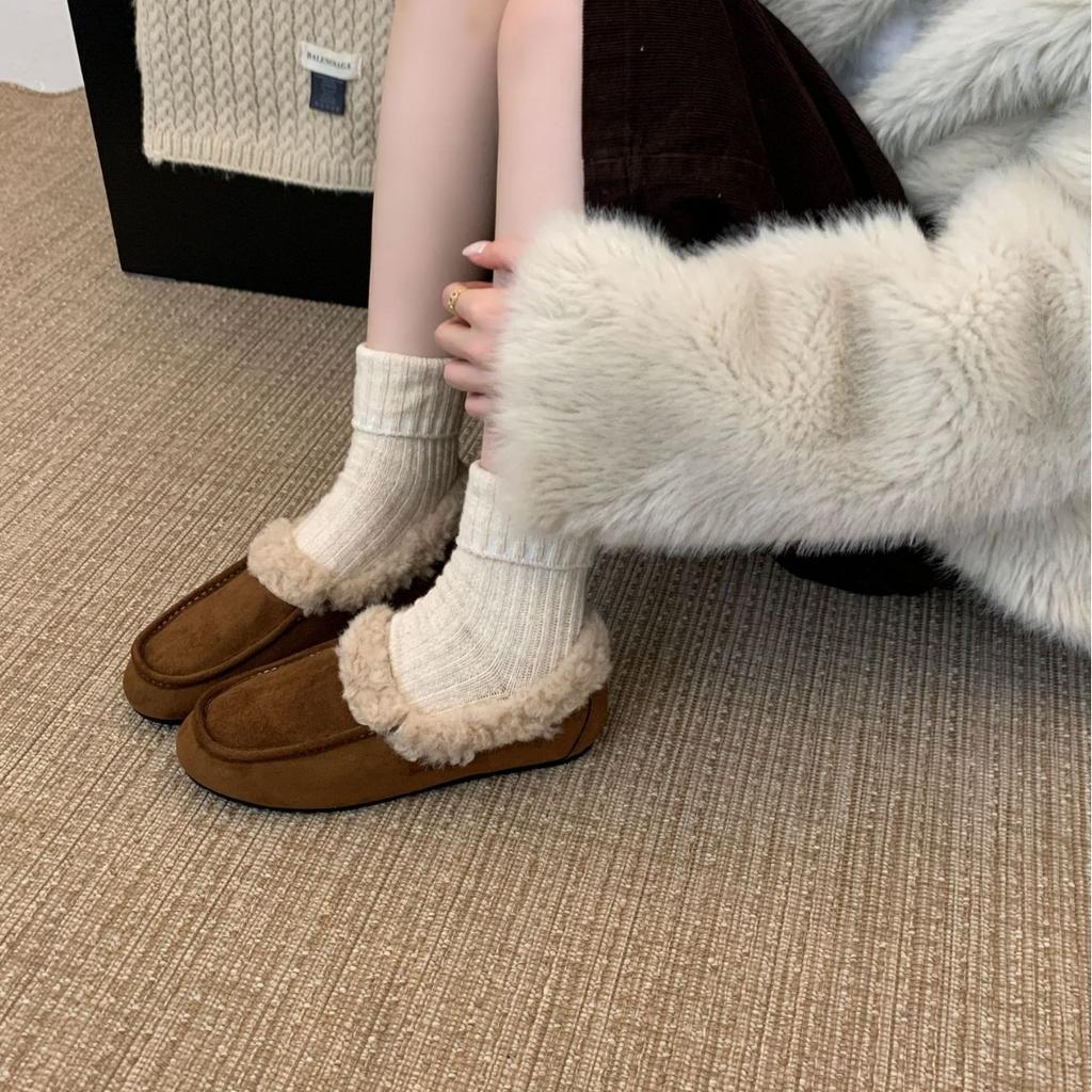 2025 nya runda huvud plysch tjocksulade retro sen kvällsvind dam pendling mjuk sula varma enkelskor