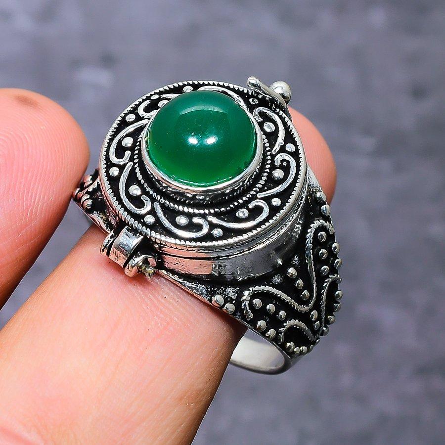 Green Onyx Handmade 925 Sterling Silver Jewelry Ring Size 14 W6M50