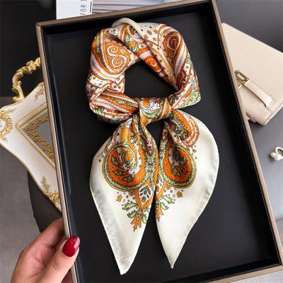 Scarf Women Silk Satin Bandana Silk Scarves Neckerchief Luxury Foulard Store 70Cm Square Lady Shawl Hijab