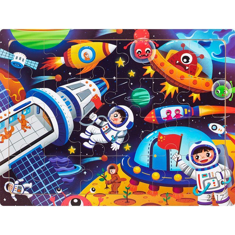 Holzpuzzle mit 24 Teilen, Kinder Tier Dinosaurier Cartoon Flugzeug Puzzle, Baby Früherziehung pädagogisches Baustein Spielzeug