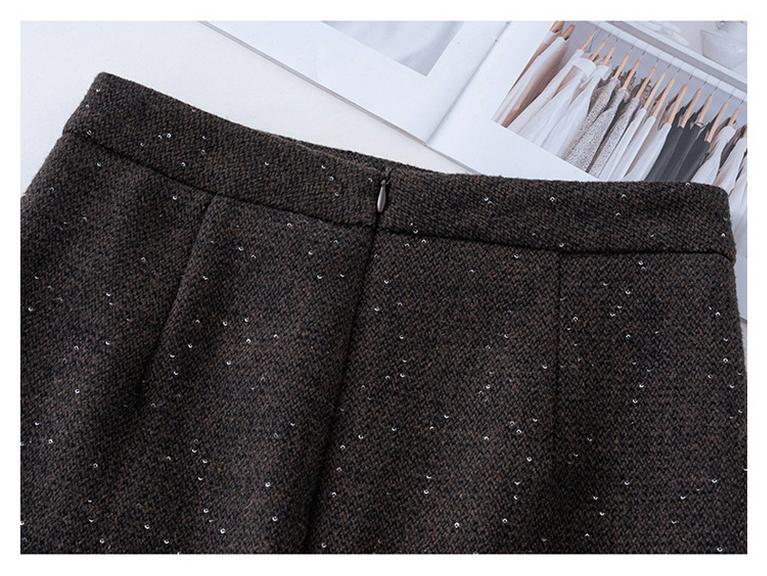 Sequined Mid-Length A-Line Skirt - 2025 Autumn/Winter Slit Hip-Hugging Style for Women
