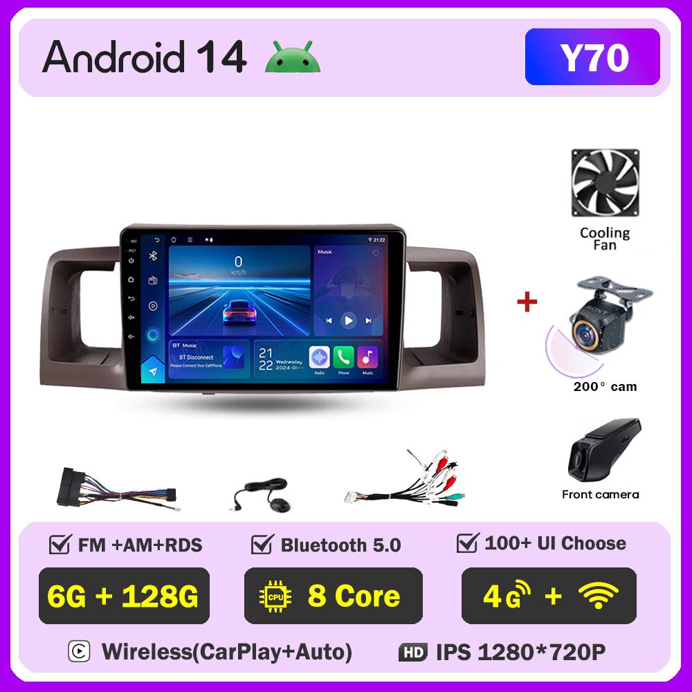 Android 14 For Toyota Corolla E130 E120 2000-2004 Car Multimedia Video Player Carplay Screen Intelligent Systems GPS Navigation