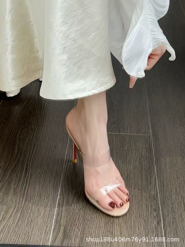 

One word with transparent sandals female 2025 new summer white high heels stiletto fairy wind nude cool slippers 34