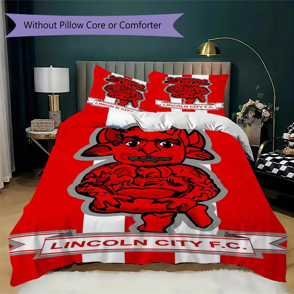 Lincoln City FC Pattern Bedding uilt Set uilt Cover Pillowcase Home Decoration Birthday Gift (1 * duvet cover + 2 * pillowcase without core)