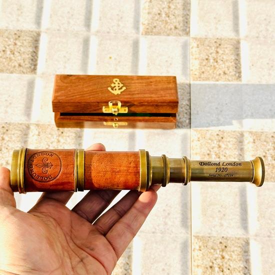 35.56 cm Brass Telescope with Wood Box, Pirates Spyglass Telescope, Anniversary Gift For Husband, Gift for dad, Boating Gift, Graduation Gifts