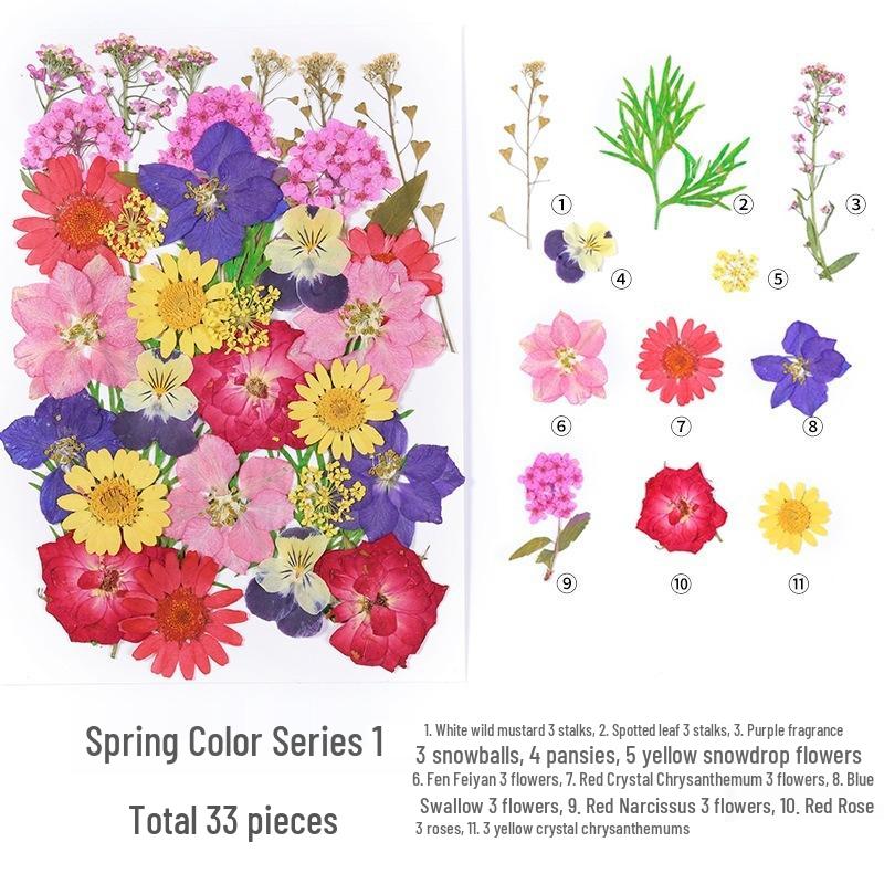 DIY Handmade Dried Flower Embossed Wall Clock with Wood Grain Border