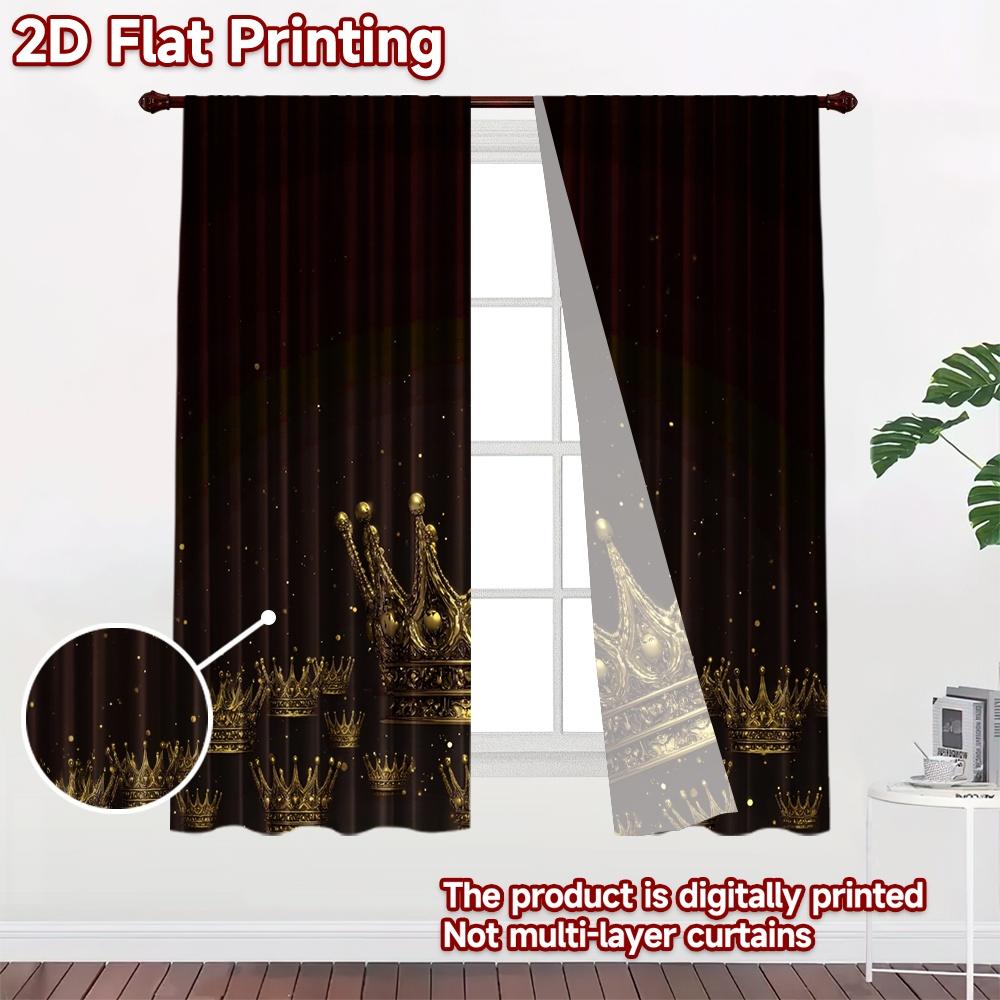 2D Flachdruck 2 Stück Vorhänge Goldene Krone Anordnung Digital Bedruckte Polyester Vorhänge Party Dekorationen Perfekt für