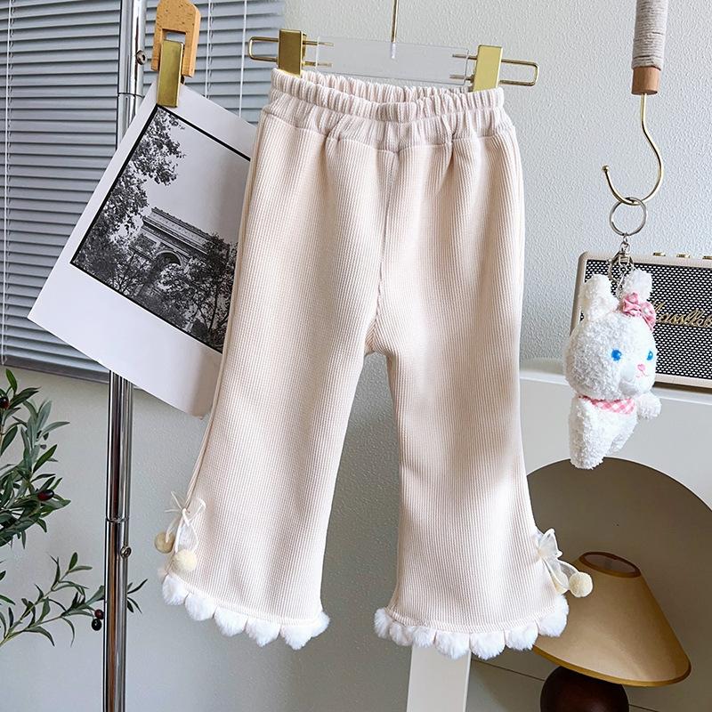Baby Girls' Corduroy Pants Fashion Bow Casual Trousers Versatile Straight Tube Micro Pull Pants Kids Clothes Autumn Winter