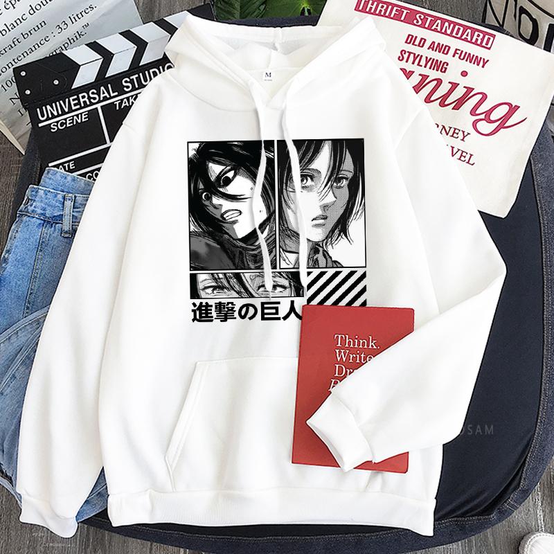 Mikasa Print Hooded Anime Attack On Titan Streetwear Men Women Patchwork Hoodies Casual Loose Pullover Harajuku Male Sweatshirt XS белый 1980₽