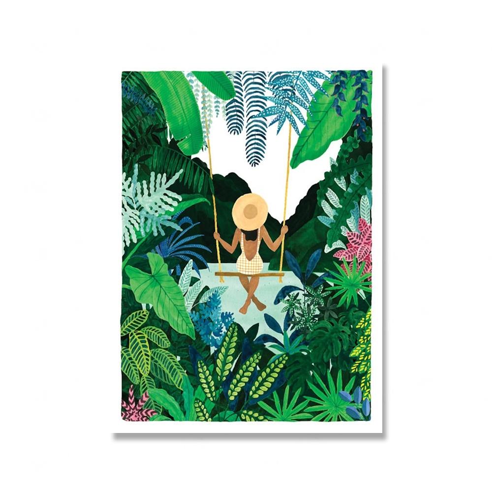 Green Botanical Porch Summer Shower Waterfall Wall Art Canvas Painting Nordic Poster And Print Picture For Living Room Bar Decor