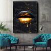 Gold Lips Canvas Painting Graffiti Style Poster Dollar Art Prints Bedroom Wall Decoration Murals For Modern Home Decor Aesthetic