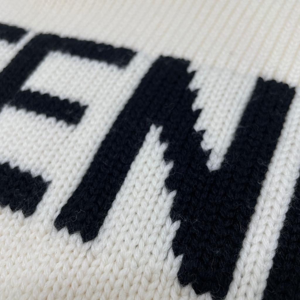 FENDI FZZ387 A3M3 Ivory x Black Wool Front Logo Crew Neck Knit Pullover tops 44 Ivory / BlackUsed