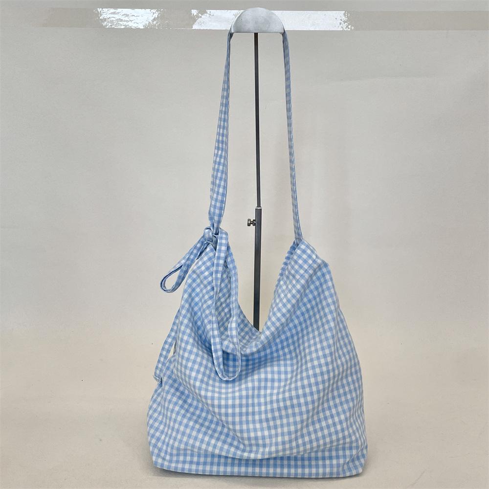 61282 Large Plaid Canvas Bag - Multi-functional Shoulder, Crossbody, and Handheld Bag for Shopping or School Use