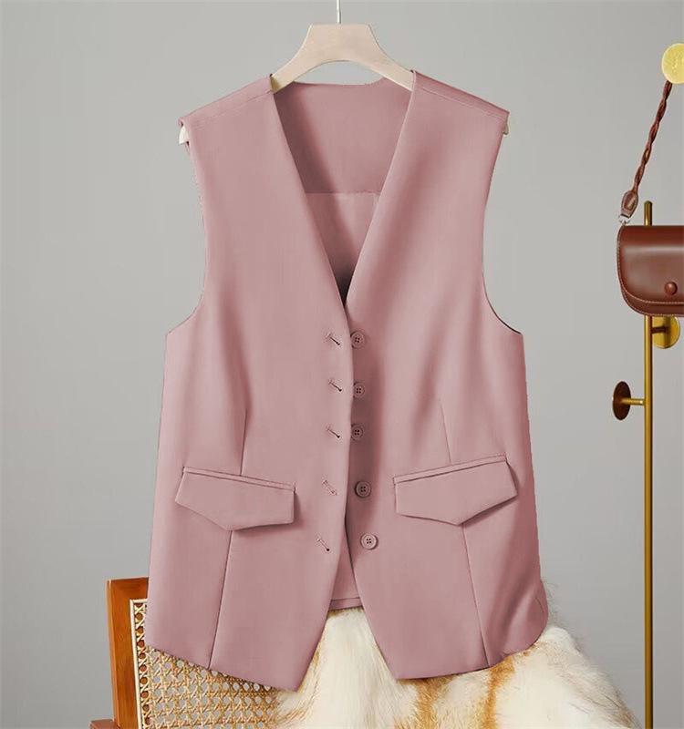 2025 Spring V-neck Loose Solid Color Sleeveless Jacket & Cardigan Vest