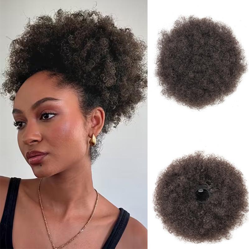 African Small Curls Fluffy Explosion Drawstring Bun Wig