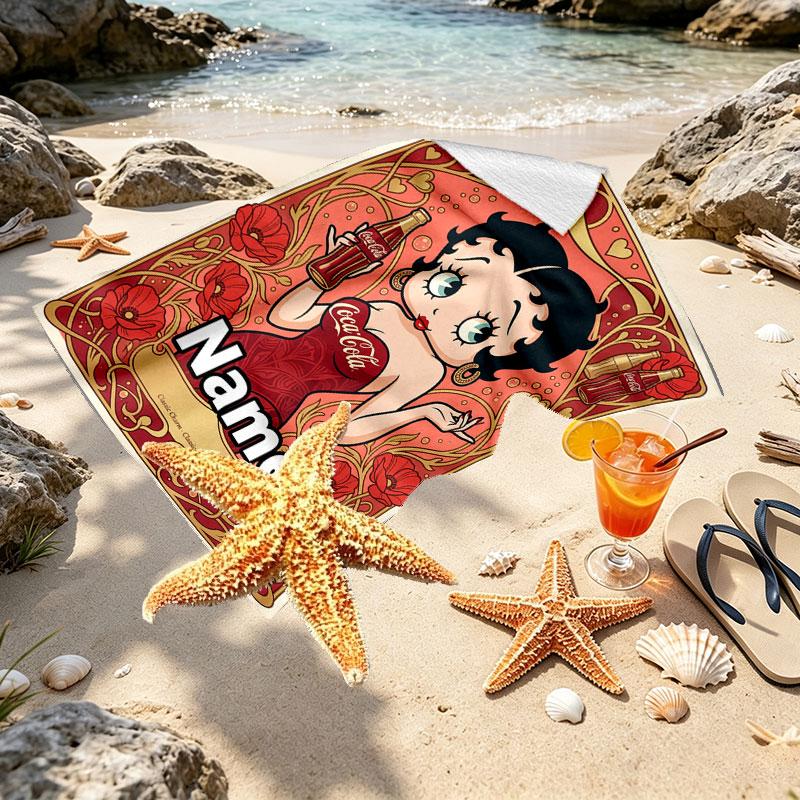 Custom Name Personalized Betty Boop Print Beach Towel, for Trip Camping Beach Party Home Decor, Birthday Gift for Family & Friends