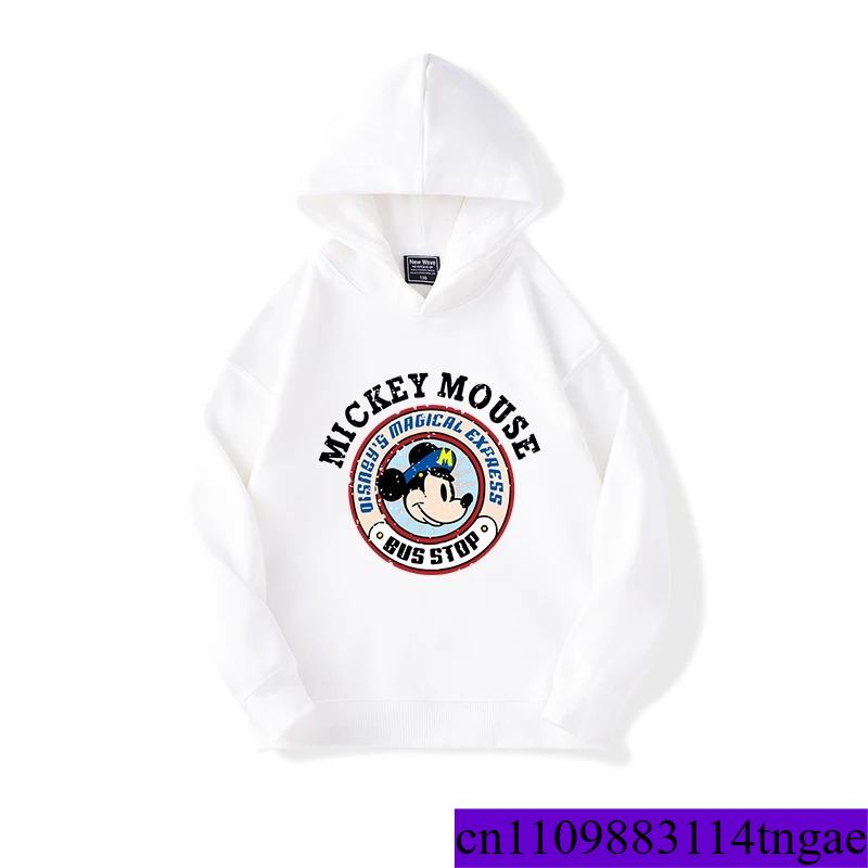 

Disney Cartoon Cute Mickey Print Boys Girls Casual Fleece Hoodie Autumn and Winter Outdoor Fashion Warm Kids Pullover Top 110 белый