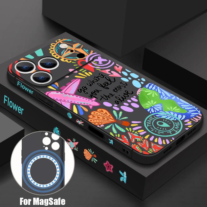 Cartoon Fire Balloon Pattern Case For iPhone 17 Pro Max Magnetic For Magsafe Silicone Cover For iPhone 16 Pro Max Funda iPhone 15 14 13 12 11 16E Air