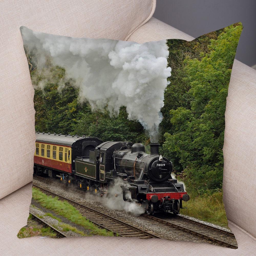 Pillowcase Vintage Style Steam Train Decor Retro Colorful Car Cushion Cover