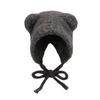 Lace-up Ear Protection Hat Warm Plush Beanie Cap Cute Bear Ears Knit Hat  Cold Weather