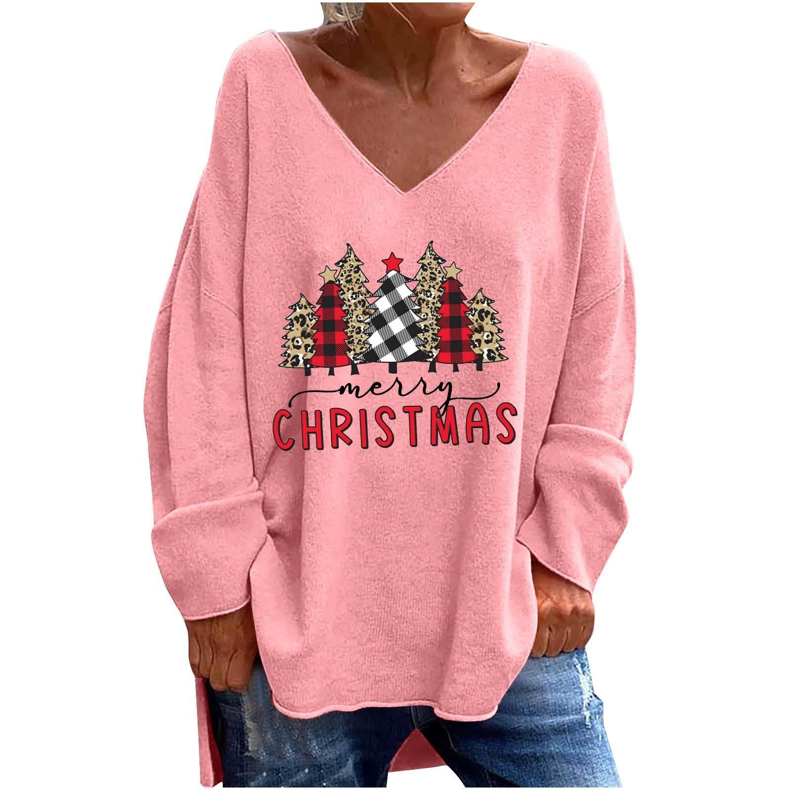 

HNXC Жіноча однотонна однотонна футболка з V-подібним вирізом і довгими рукавами осінь-зима, вільна повсякденна зручна футболка XXL