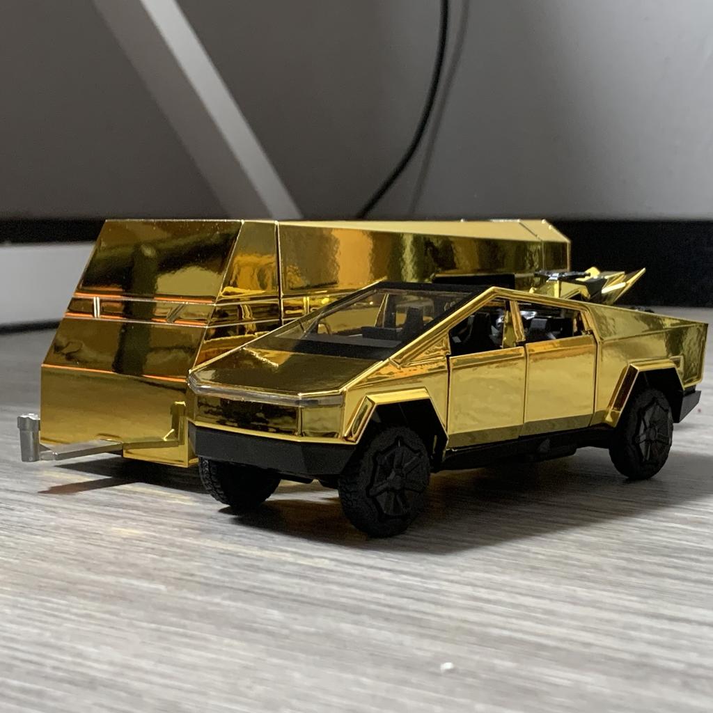 1/32 Goldener Tesla Cybertruck Geländewagen Pickup LKW Legierung Metall Druckguss Modellauto Perfektes Weihnachtsgeschenk Junge & Geeignet für Sammlerstücke
