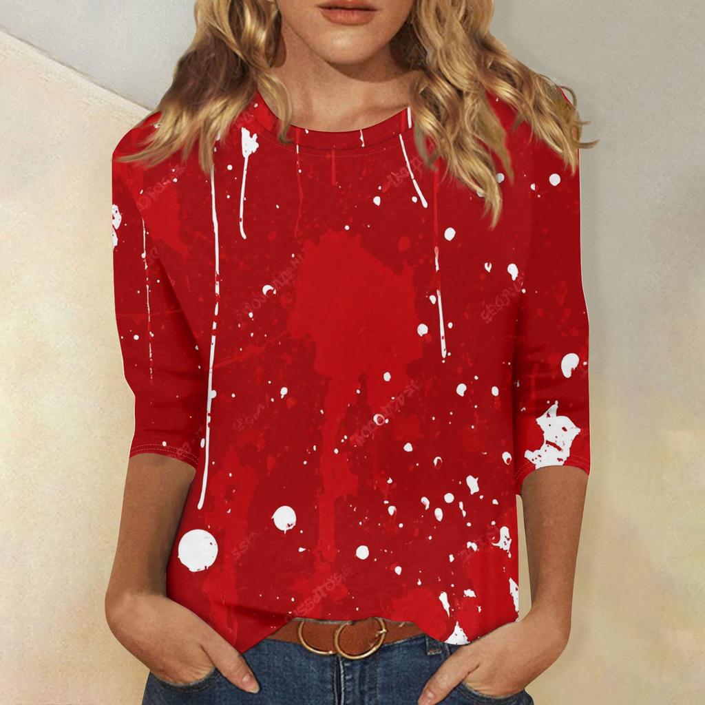 Women's Fashion Casual Three-quarter Sleeve Halloween Printed Round Neck Top