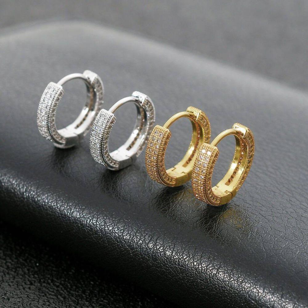 Hip Hop Fashion Double-row Full-Zircon Hoop Earrings for Men Women Classic Personality Daily Wear Gifts Stainless Steel Jewelry