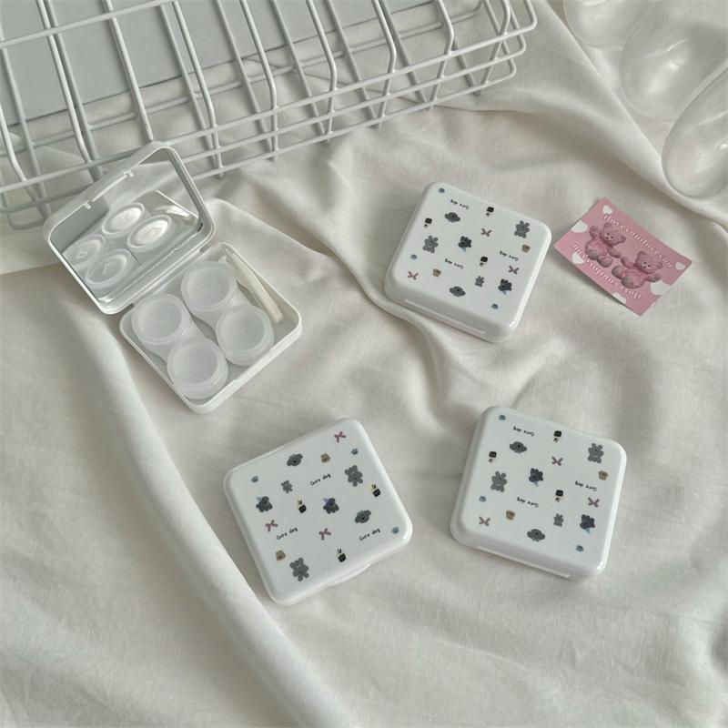 Cute Portable Cartoon Dog Rabbit Eye Contacts With Mirror Contact Lens Case Colored Lenses Container Box For Party Travel Set