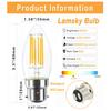 B22 Bayonet LED Bulb Filament Candle Light Bulb Warm White C35 Shape Bullet Top Incandescent Equivalent Non-dimmable