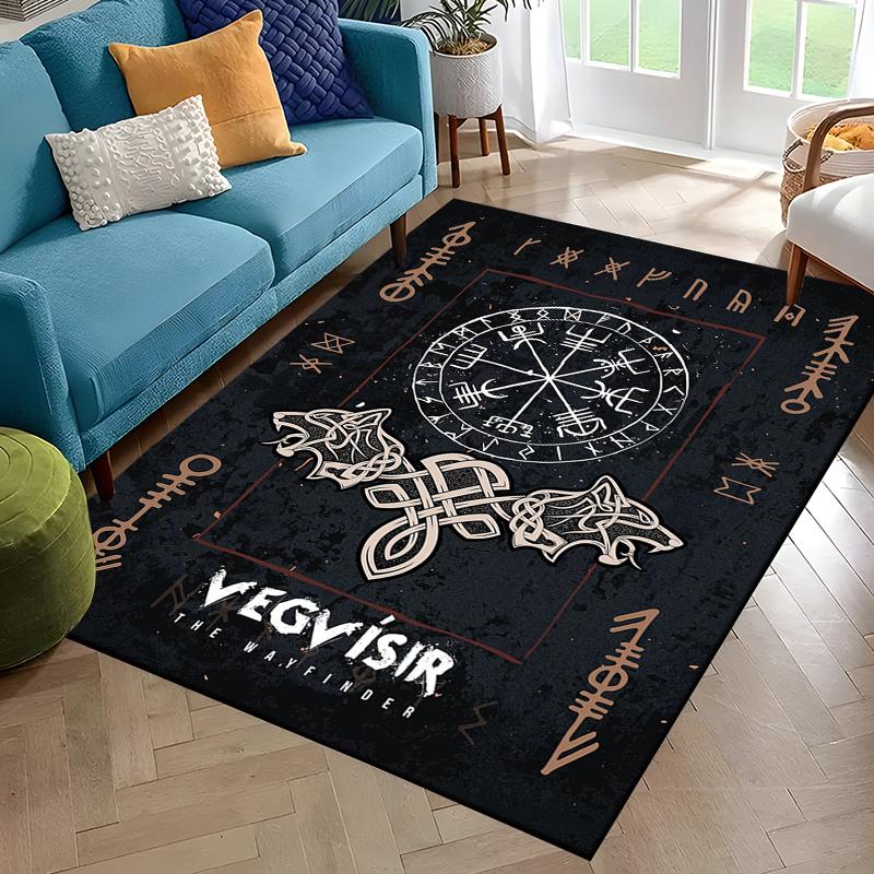 Nordisches Wikingerkrieger Symbol Walhalla Valknut Rune Motto Teppich für Schlafzimmer Wohnzimmer Sofa Zuhause Fußmatte Dekor, Rutschfeste Bodenmatte