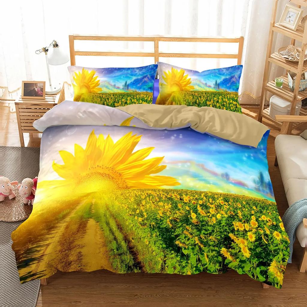 Sunflower Warm Comforter Beding Sets Bright-colored Yelow Flower Series Bedrom Sets House De Couete 20x240 Soft Duvet Cover Set New