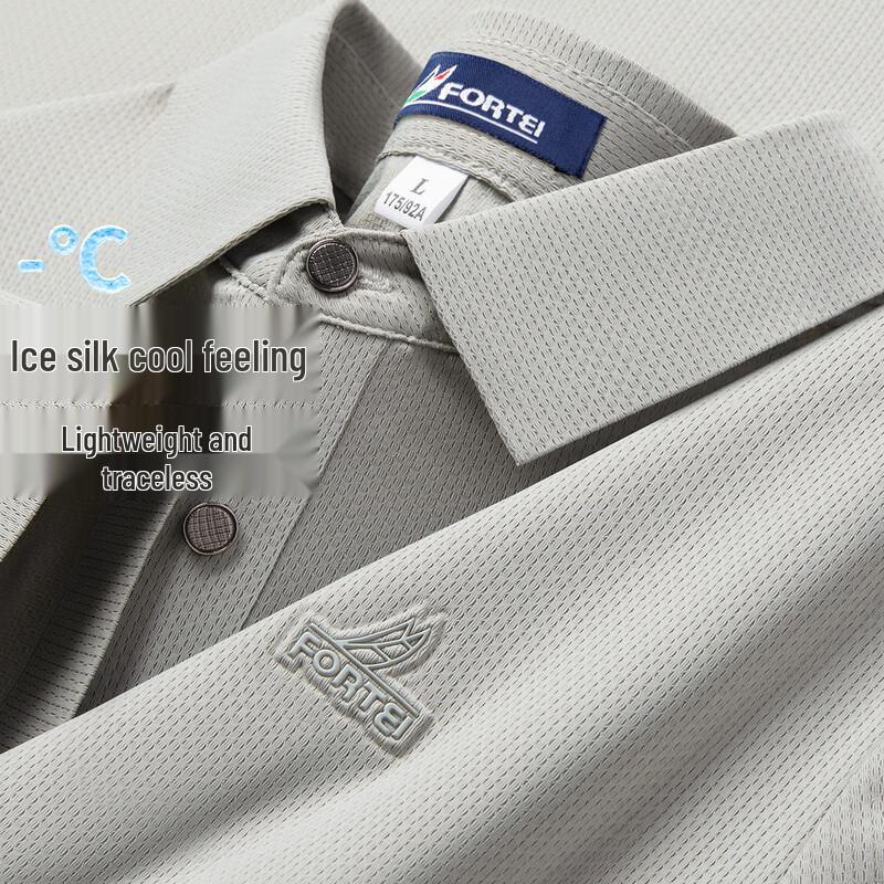 FORTEI Men s Ice Silk Breathable Short Sleeve Polo Shirt L