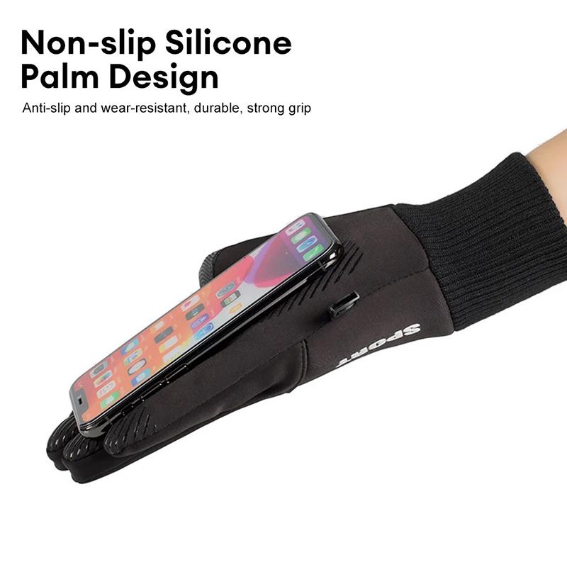 Outdoor Windproof Warm Gloves for Unisex Cycling Running Anti Cold Fleece Lining Waterproof All Finger Gloves Skiing Accessories