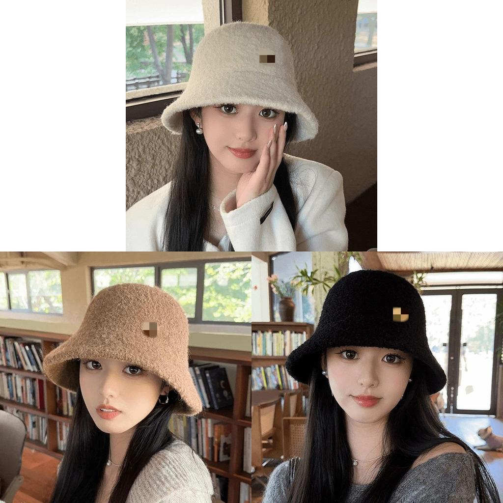 Knit Fisherman Hat For Women Winter Warm Plush Bucket Cap With Face Slimming Design