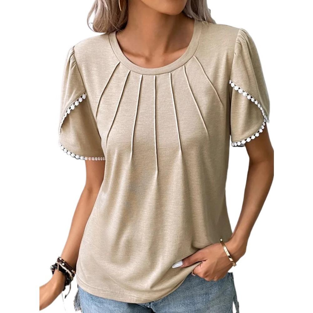 

HNXC женские модные повседневные летние однотонные блузки и рубашки с короткими рукавами и круглым вырезом с принтом S хаки