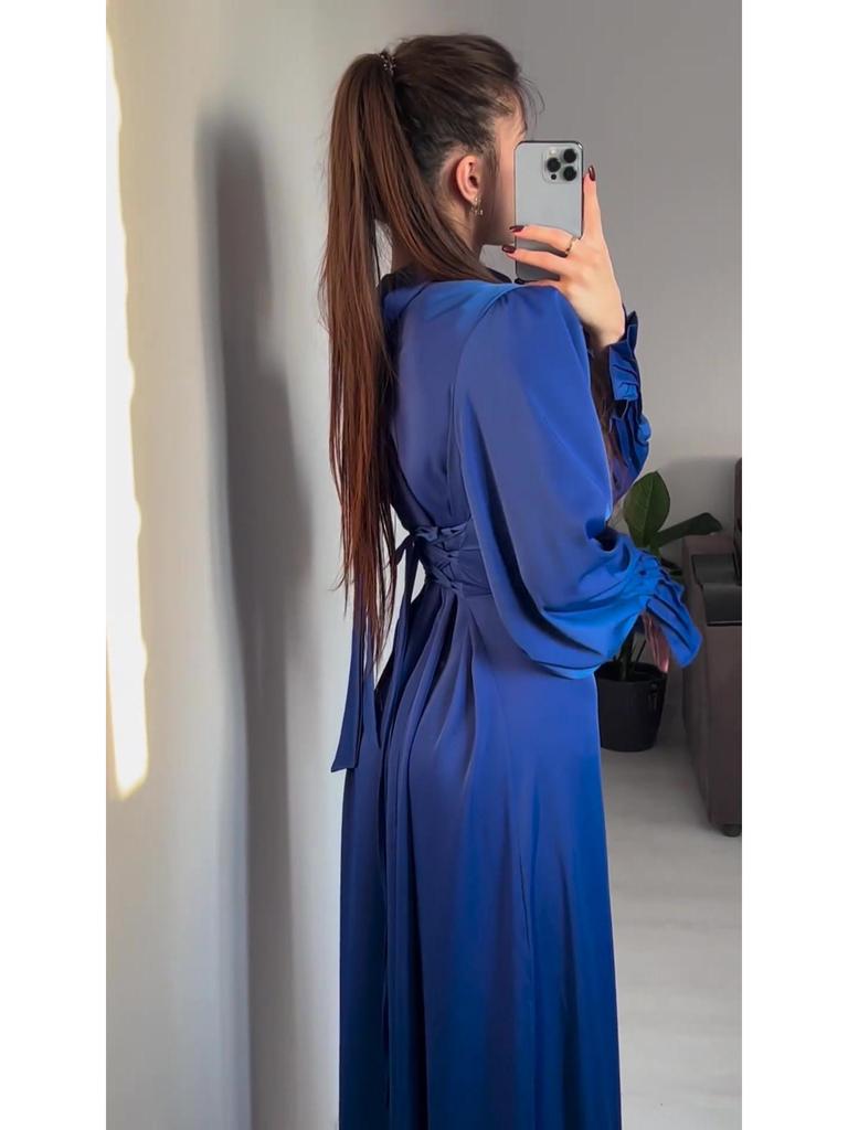 Autumn 204 Pleated Waist-Gathered Tie Court Style Dress