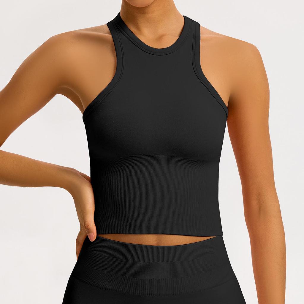 Women’s Seamless Racerback Yoga Tank Top – Belly Covering Fitness Sports Apparel