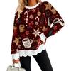 Women's Christmas Print Crewneck Sweatshirt with Scalloped Wavy Hem Casual Holiday Top