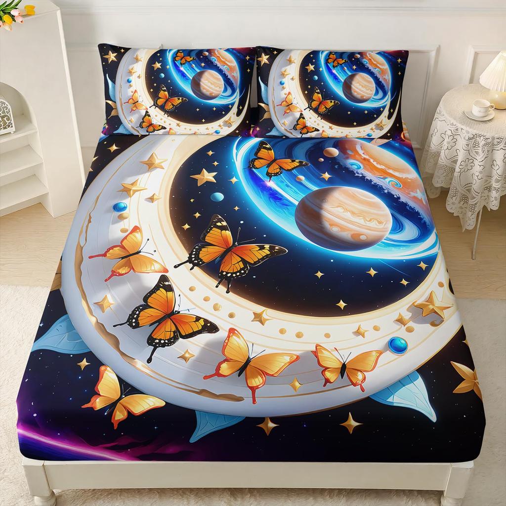 Space Astronaut Pattern Mattress Three-Piece Digital Printing Mattress Bedding Set Adult Children