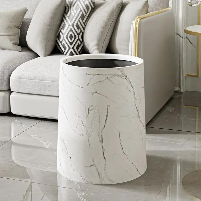 

Nordic Marble Texture Trash Can Rolling Cover Type Bedroom Toilet Trash Bin Odor Proof Wastebasket Bathroom Accessories M 27X23.5X21.5cm