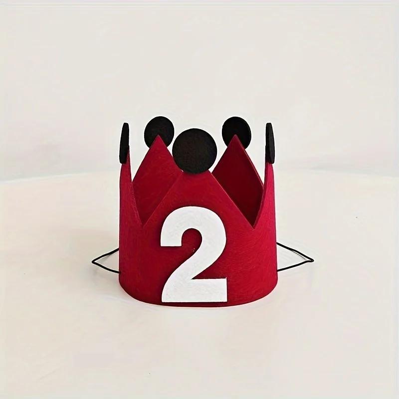 1pc Birthday Crown Hat for Kids Red Felt Princess Crown with Number First Birthday Party Decorations Favors 1-10th 30th 100th