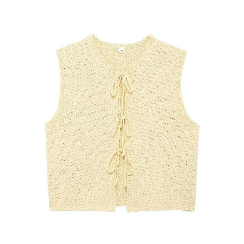 Módní šněrovací pletená vesta jednobarevná všestranná top vesta bez rukávů