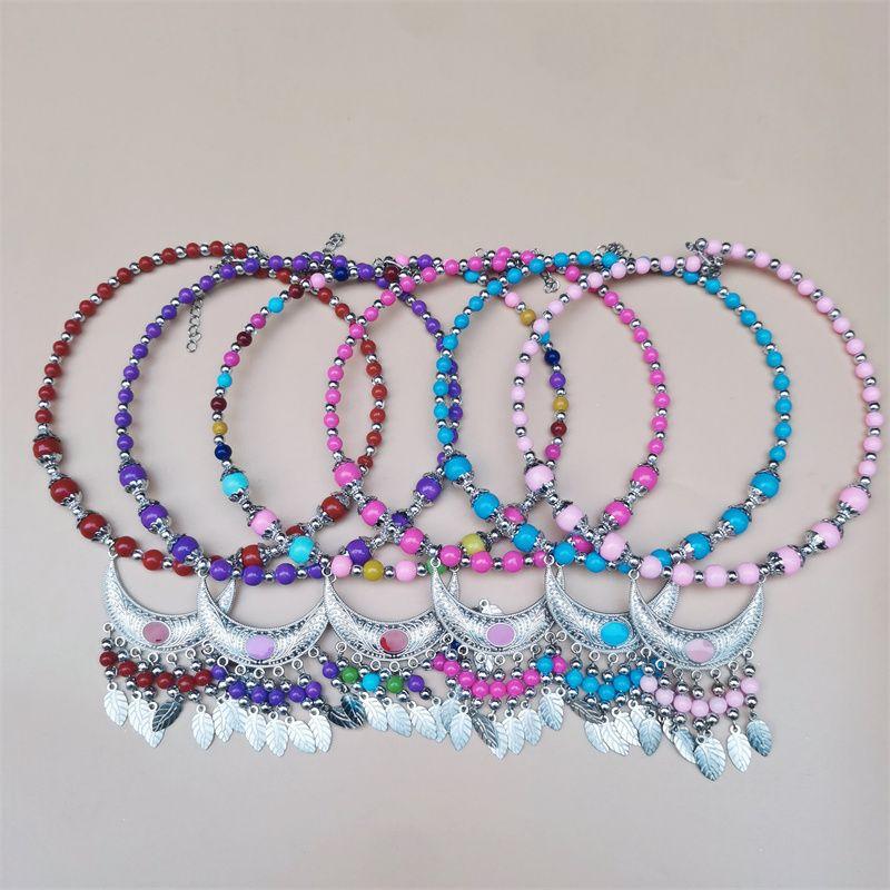 

Retro Ethnic Style Collar Miao Silver Colorful Beads Pendant Choker Necklace Sweater Chain Collarbone Necklet Ethnic Ornament Collar