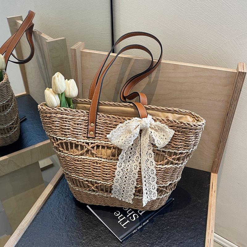 

Spring and summer new straw bag fashion outdoor vacation beach handbag leisure travel vegetable basket shoulder bag one size fits all хакі