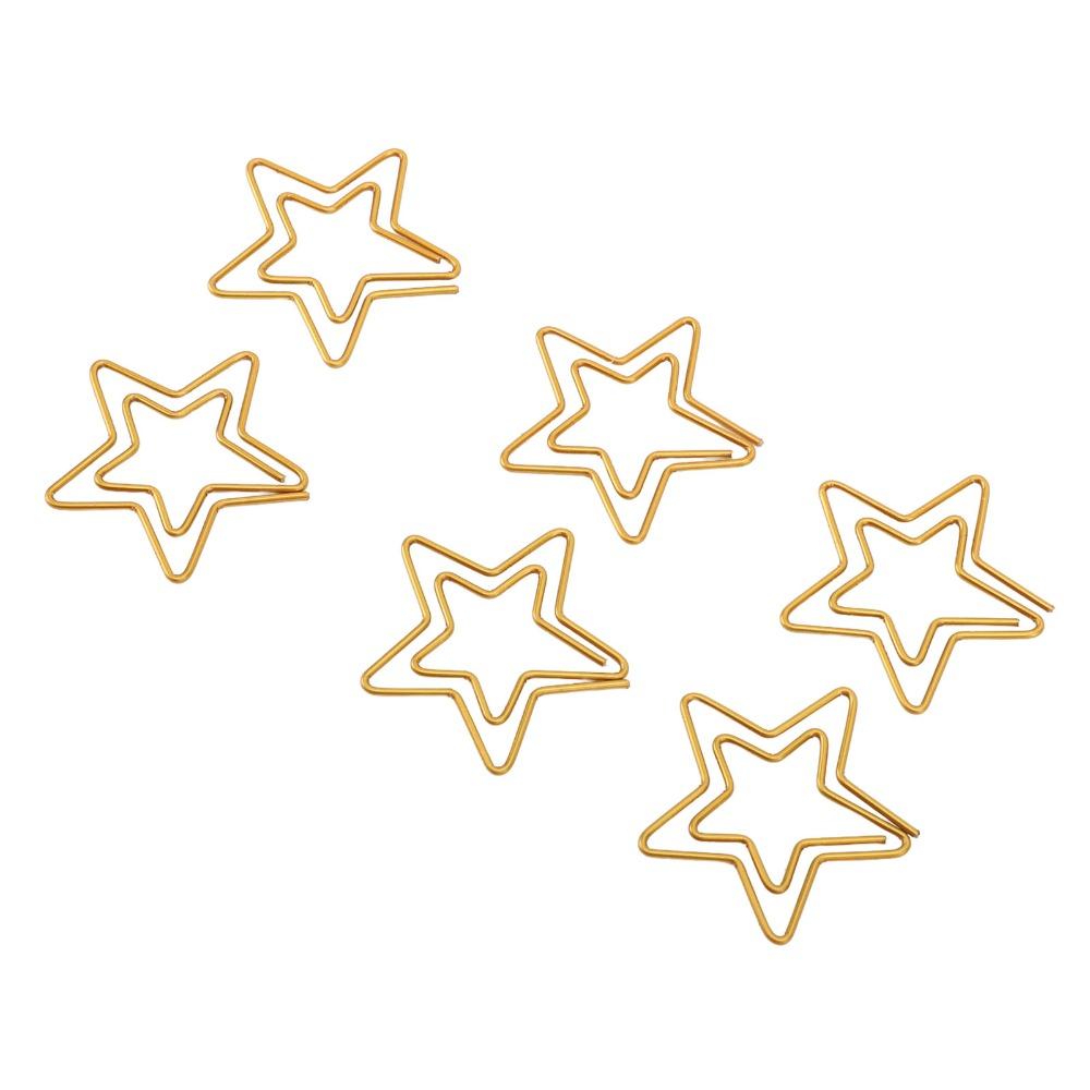 100PCS Gold Color Cute Paper Clips Star Shaped Metal Paper Clips Decorative Paper Clips Home