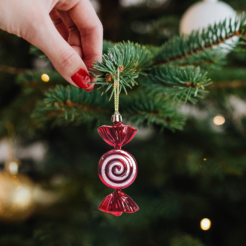 Christmas Candy Cane Shaped Ornament 6PCS Set Swirl Pattern Design Holiday Festive Tree Hanging Decor Unique Xmas Decor Gift