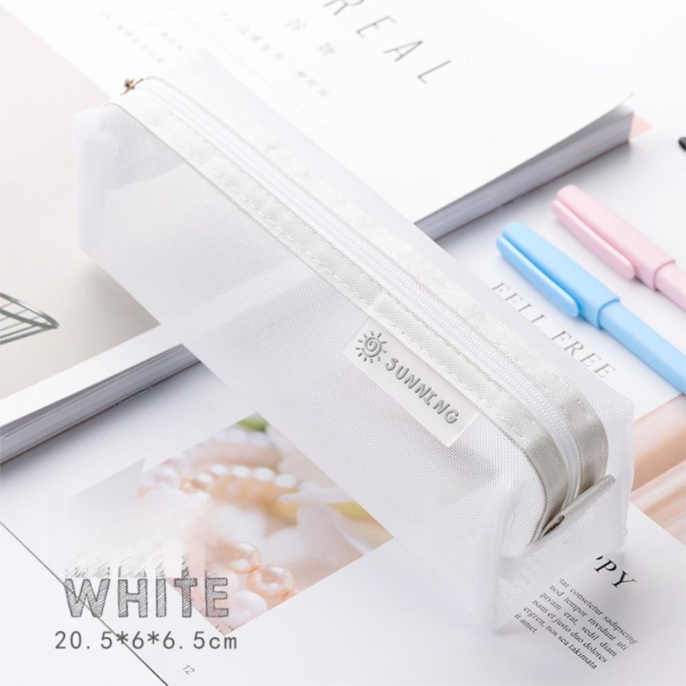 Multicolor Pencil Pouch Translucent Stationery Bag Portable Mesh Pencil Bag  Student