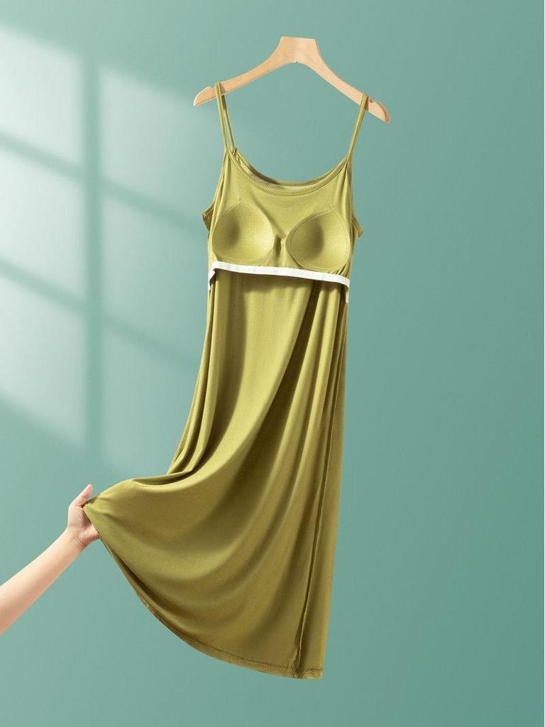 2025 Summer Loose Solid Color Modal Suspender Skirt - Medium Long, Large Size Casual Dress