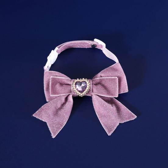 Cats Dog Collar Velvet Bow Tie Adjustable Anti-Choking Puppy Necklace Heart Shape Rhinestone Decoration Lightweight Comfortable Birthday Accessories